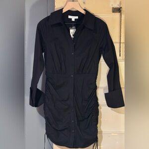 Black Ruched Long Sleeve Shirt Dress